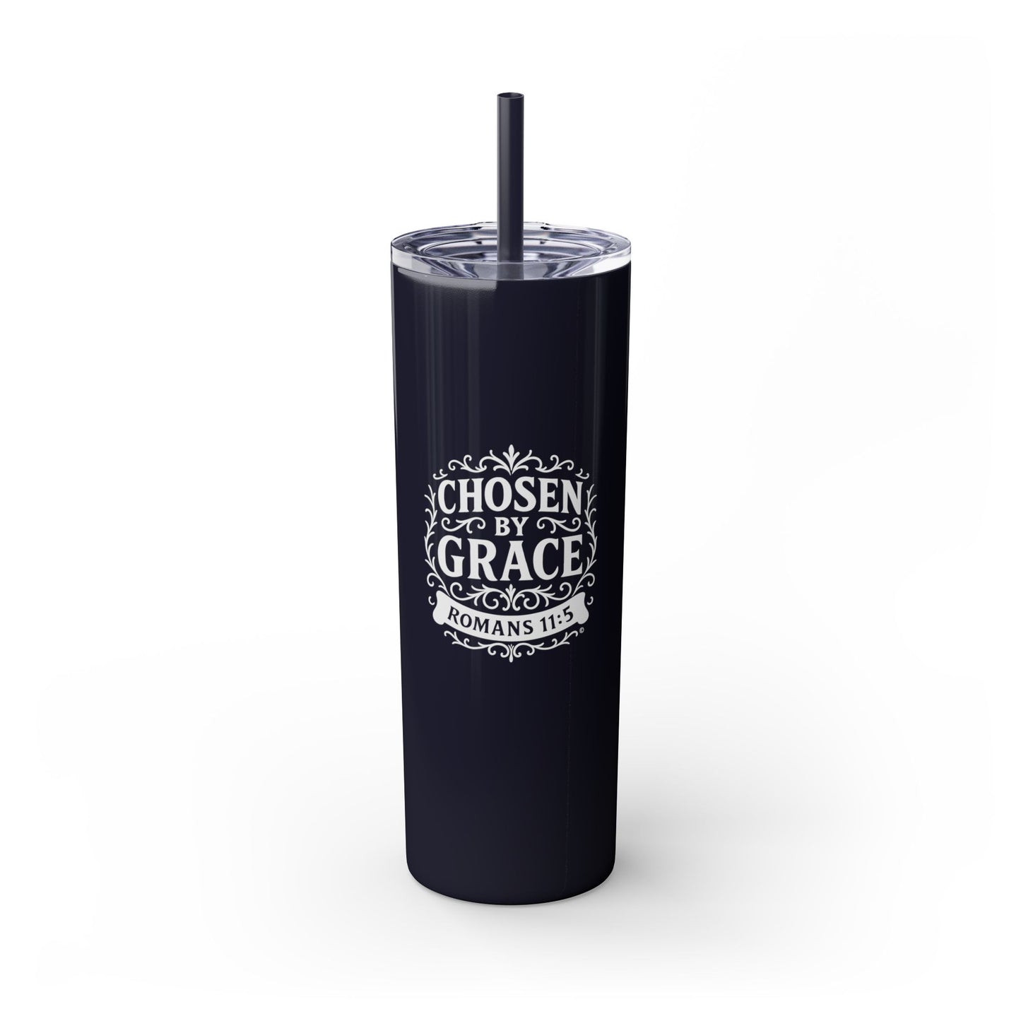 Chosen by Grace (White Lettering) 20oz Skinny Tumbler, Inspirational Travel Mug, Unique Gift for Faith Lovers, Bible Verse Drinkware, Motivational Water Bottle