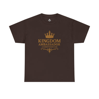 Kingdom Ambassador (Gold Lettering) Tee | Unisex Heavy Cotton Shirt, Faith-Based Apparel, Christian T-Shirt, Inspirational Gift, Scripture Tees