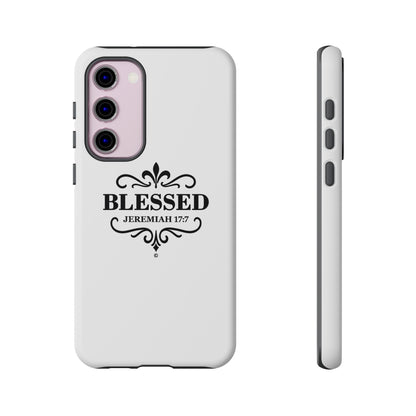 Blessed (Black Lettering), Rugged Phone Case, Inspirational Mobile Cover, Gift for Faith Lovers, Faith-Based Protector