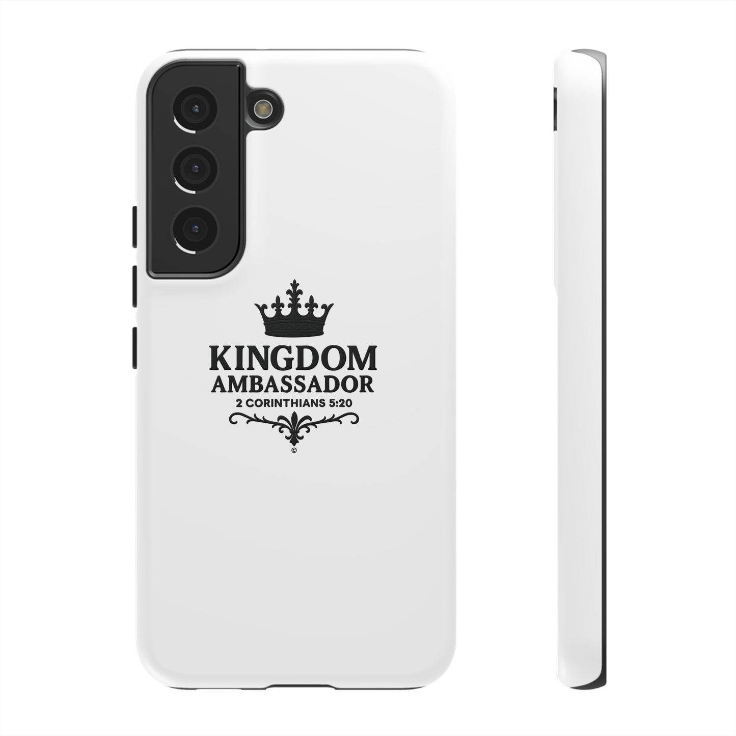 Kingdom Ambassador (Black Lettering) Rugged Phone Case, Inspirational Mobile Cover, Gift for Faith Lovers, Faith-Based Protector - Cross Apparel USA