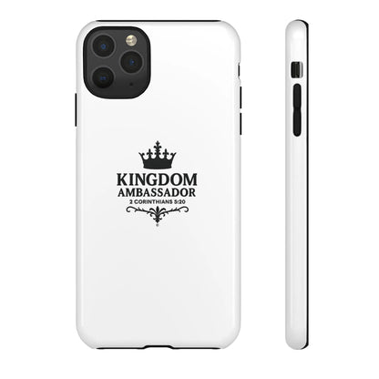 Kingdom Ambassador (Black Lettering) Rugged Phone Case, Inspirational Mobile Cover, Gift for Faith Lovers, Faith-Based Protector - Cross Apparel USA