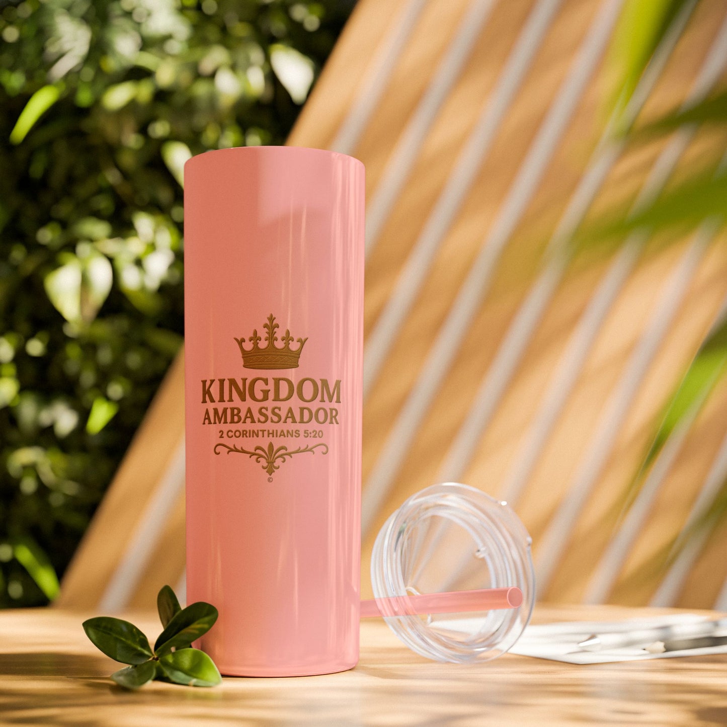 Kingdom Ambassador (Gold Lettering) Skinny Tumbler with Straw - 20oz Inspirational Drinkware