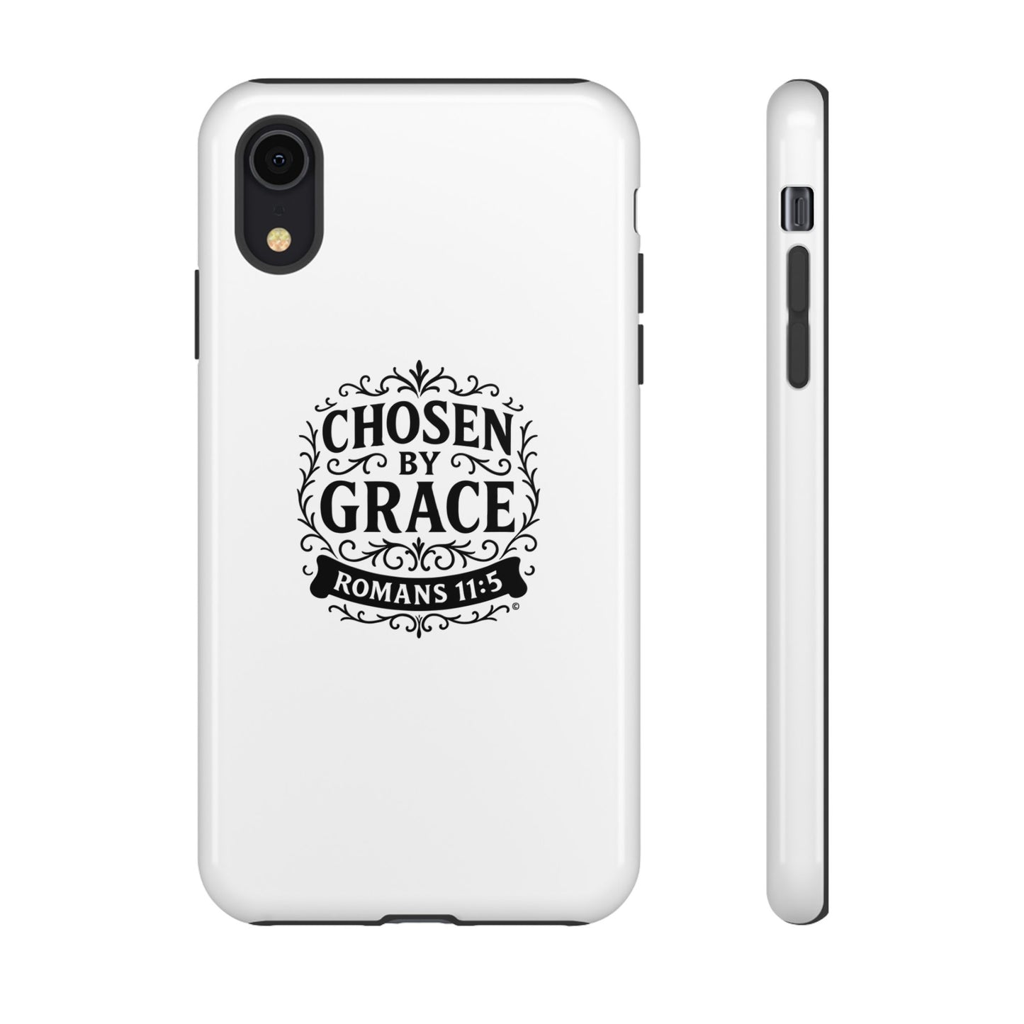 Chosen by Grace (Black Lettering), Rugged Phone Case, Inspirational Mobile Cover, Gift for Faith Lovers, Faith-Based Protector