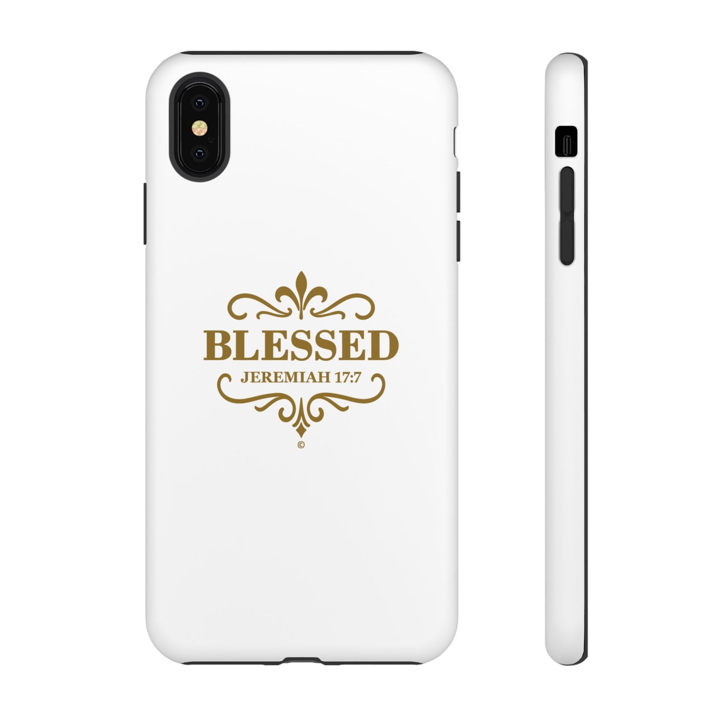 Blessed (Gold Lettering), Rugged Phone Case, Inspirational Mobile Cover, Gift for Faith Lovers, Faith-Based Protector - Cross Apparel USA