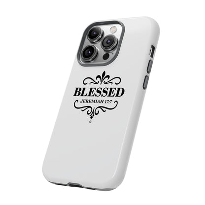 Blessed (Black Lettering), Rugged Phone Case, Inspirational Mobile Cover, Gift for Faith Lovers, Faith-Based Protector