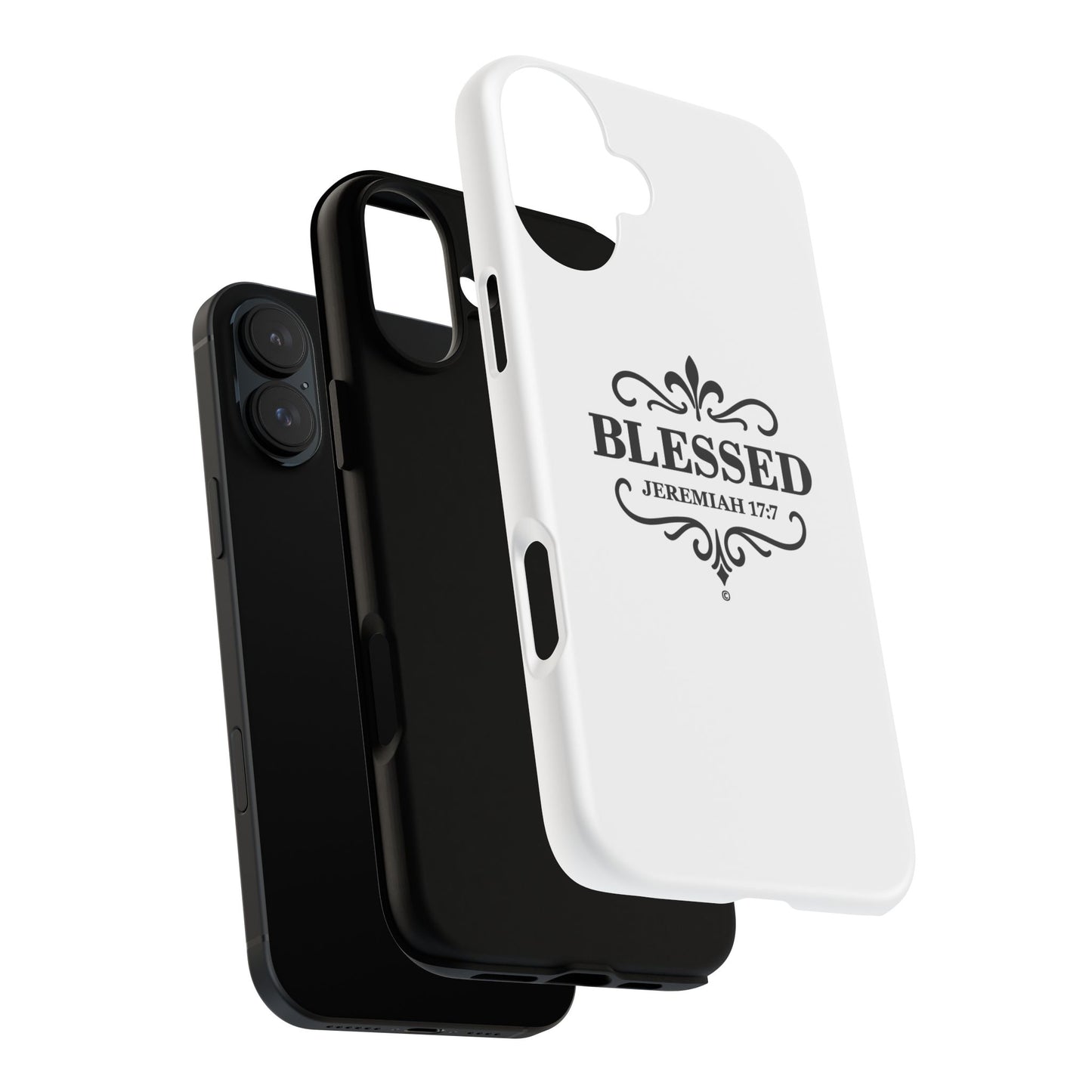 Blessed (Black Lettering), Rugged Phone Case, Inspirational Mobile Cover, Gift for Faith Lovers, Faith-Based Protector