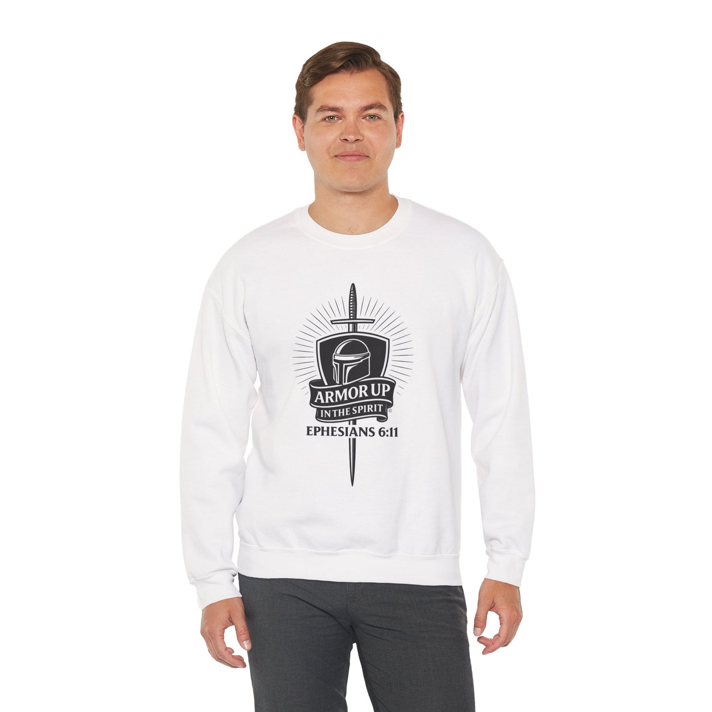 Armor Up (Black Lettering) Unisex Crewneck Sweatshirt - Inspirational Gift, Christian Apparel, Faith-Based Fashion, Cozy Casual Wear, Bible Verse Sweatshirt