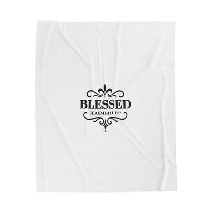 Blessed (Black Lettering) Plush Blanket, Inspirational Home Decor, Faith-Based Decor, Modern Plush Blanket