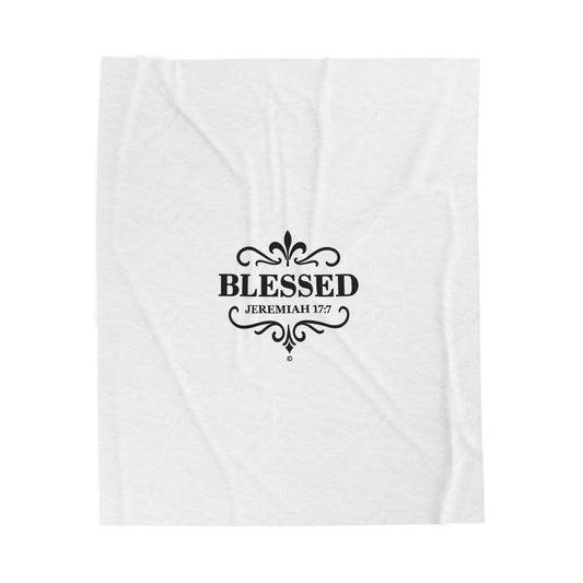 Blessed (Black Lettering) Plush Blanket, Inspirational Home Decor, Faith-Based Decor, Modern Plush Blanket