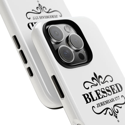 Blessed (Black Lettering), Rugged Phone Case, Inspirational Mobile Cover, Gift for Faith Lovers, Faith-Based Protector