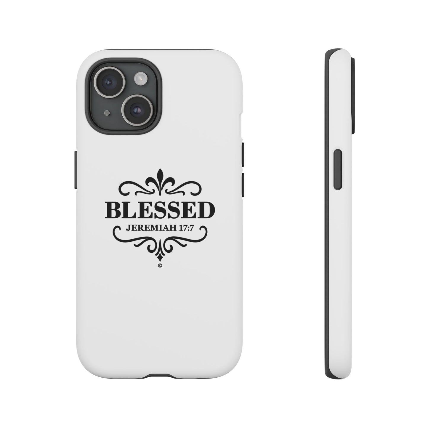 Blessed (Black Lettering), Rugged Phone Case, Inspirational Mobile Cover, Gift for Faith Lovers, Faith-Based Protector - Cross Apparel USA