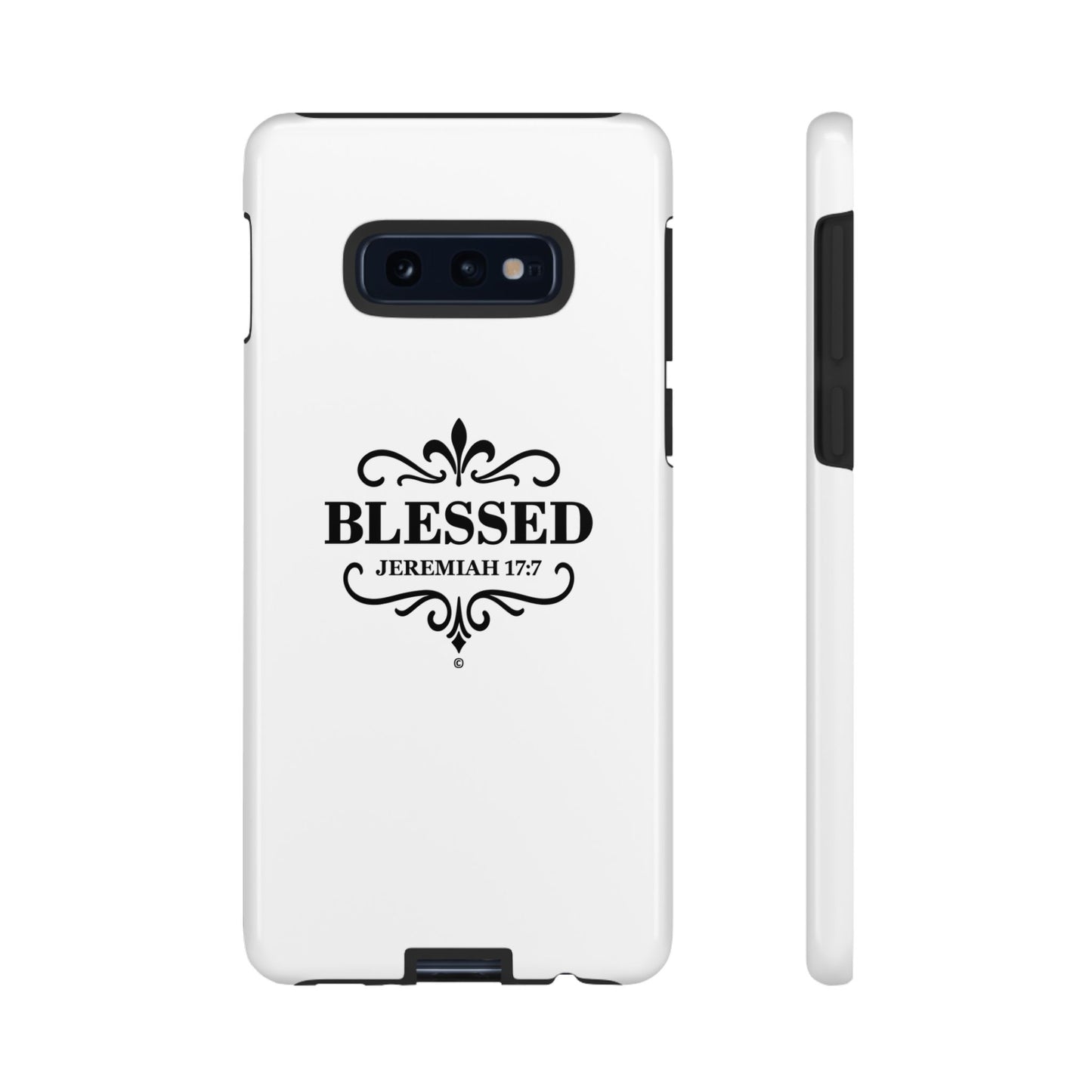 Blessed (Black Lettering), Rugged Phone Case, Inspirational Mobile Cover, Gift for Faith Lovers, Faith-Based Protector - Cross Apparel USA