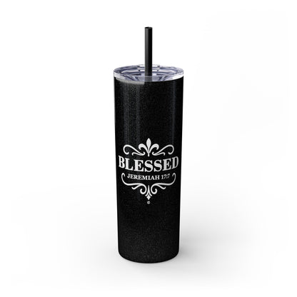 Blessed (White Lettering) 20oz Skinny Tumbler, Inspirational Travel Mug, Unique Gift for Faith Lovers, Bible Verse Drinkware, Motivational Water Bottle