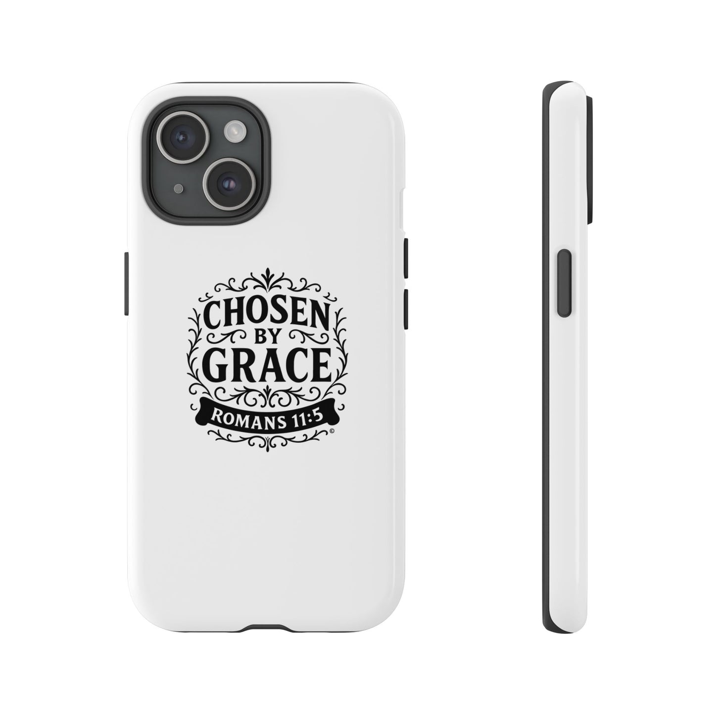 Chosen by Grace (Black Lettering), Rugged Phone Case, Inspirational Mobile Cover, Gift for Faith Lovers, Faith-Based Protector