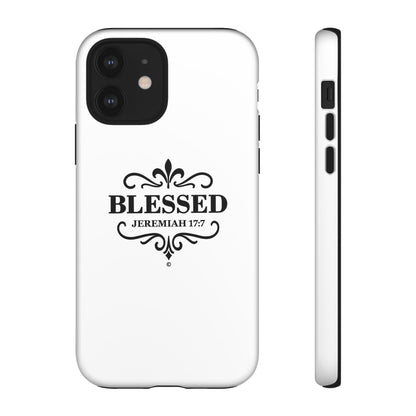 Blessed (Black Lettering), Rugged Phone Case, Inspirational Mobile Cover, Gift for Faith Lovers, Faith-Based Protector