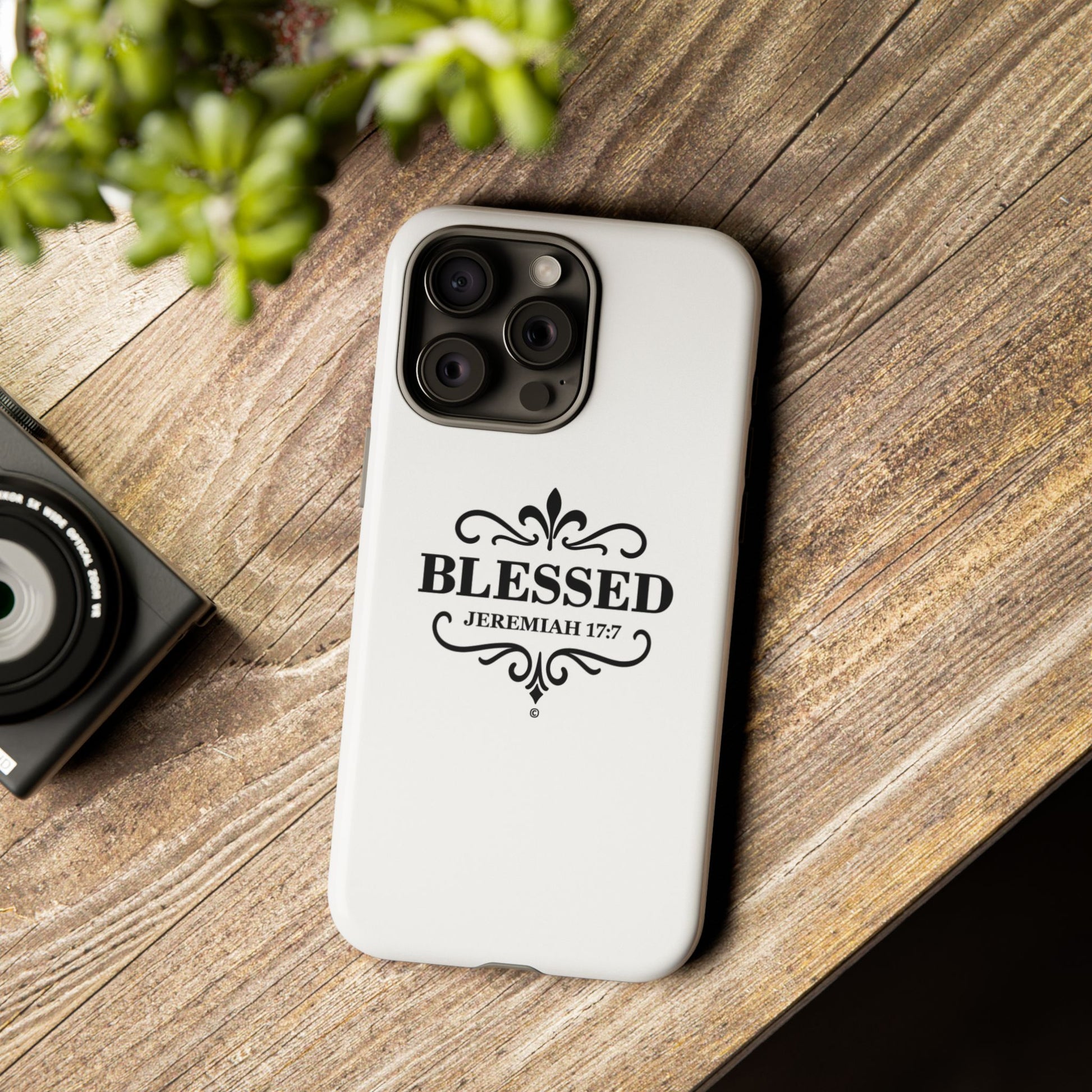Blessed (Black Lettering), Rugged Phone Case, Inspirational Mobile Cover, Gift for Faith Lovers, Faith-Based Protector - Cross Apparel USA