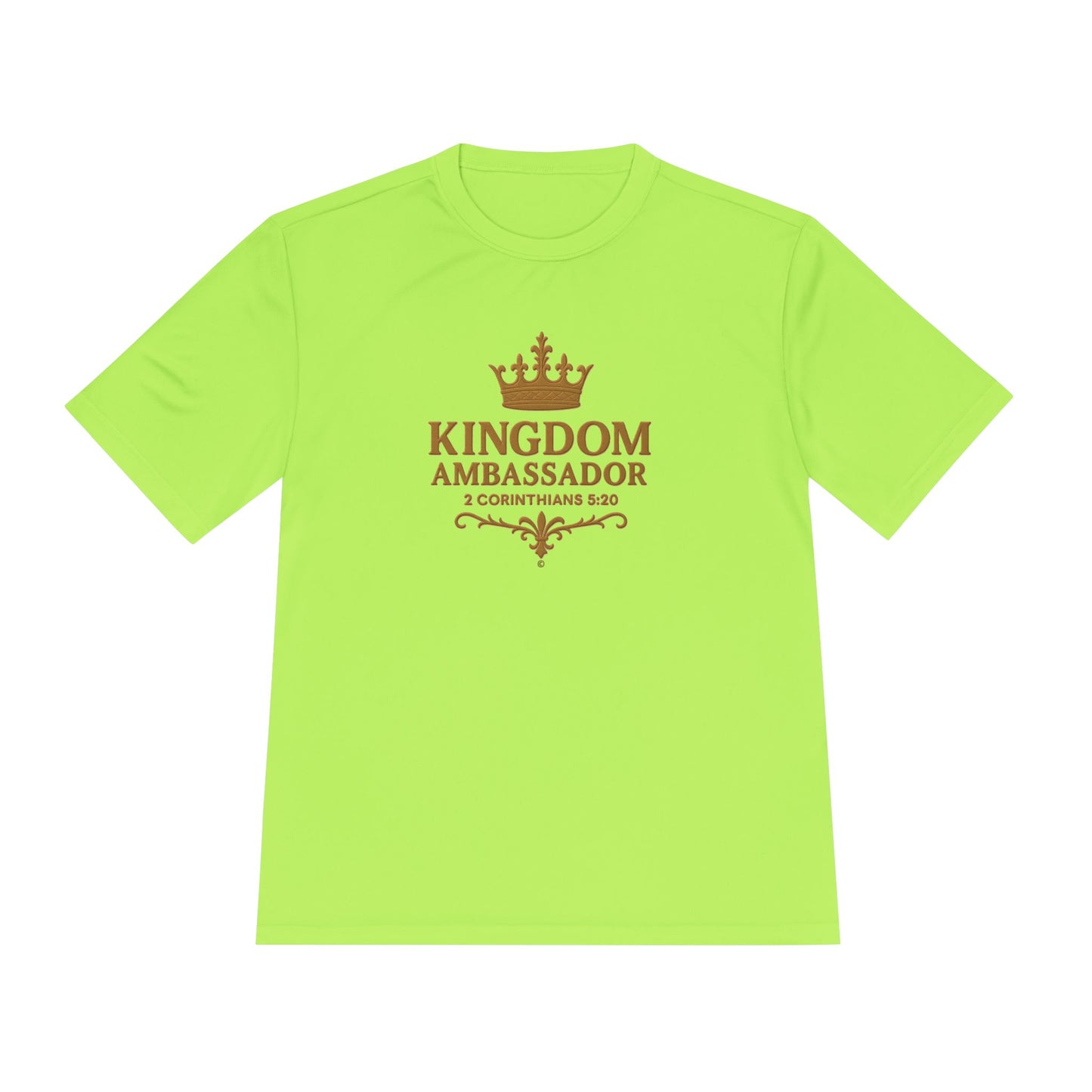 Kingdom Ambassador (Gold Lettering) Unisex Activewear Performance Moisture Wicking Tee, Faith-Based Workout Shirt, Inspirational Fitness Gear, Gift for Fitness Lovers, Bible Verse T-Shirt