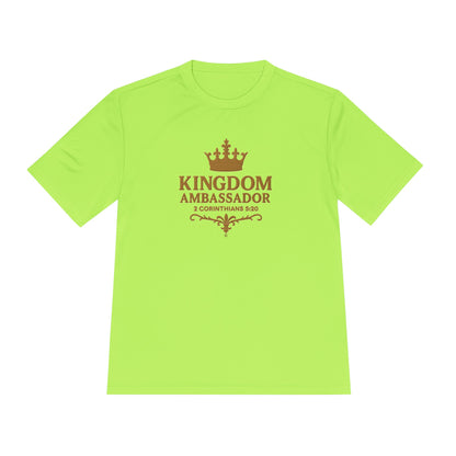 Kingdom Ambassador (Gold Lettering) Unisex Activewear Performance Moisture Wicking Tee, Faith-Based Workout Shirt, Inspirational Fitness Gear, Gift for Fitness Lovers, Bible Verse T-Shirt