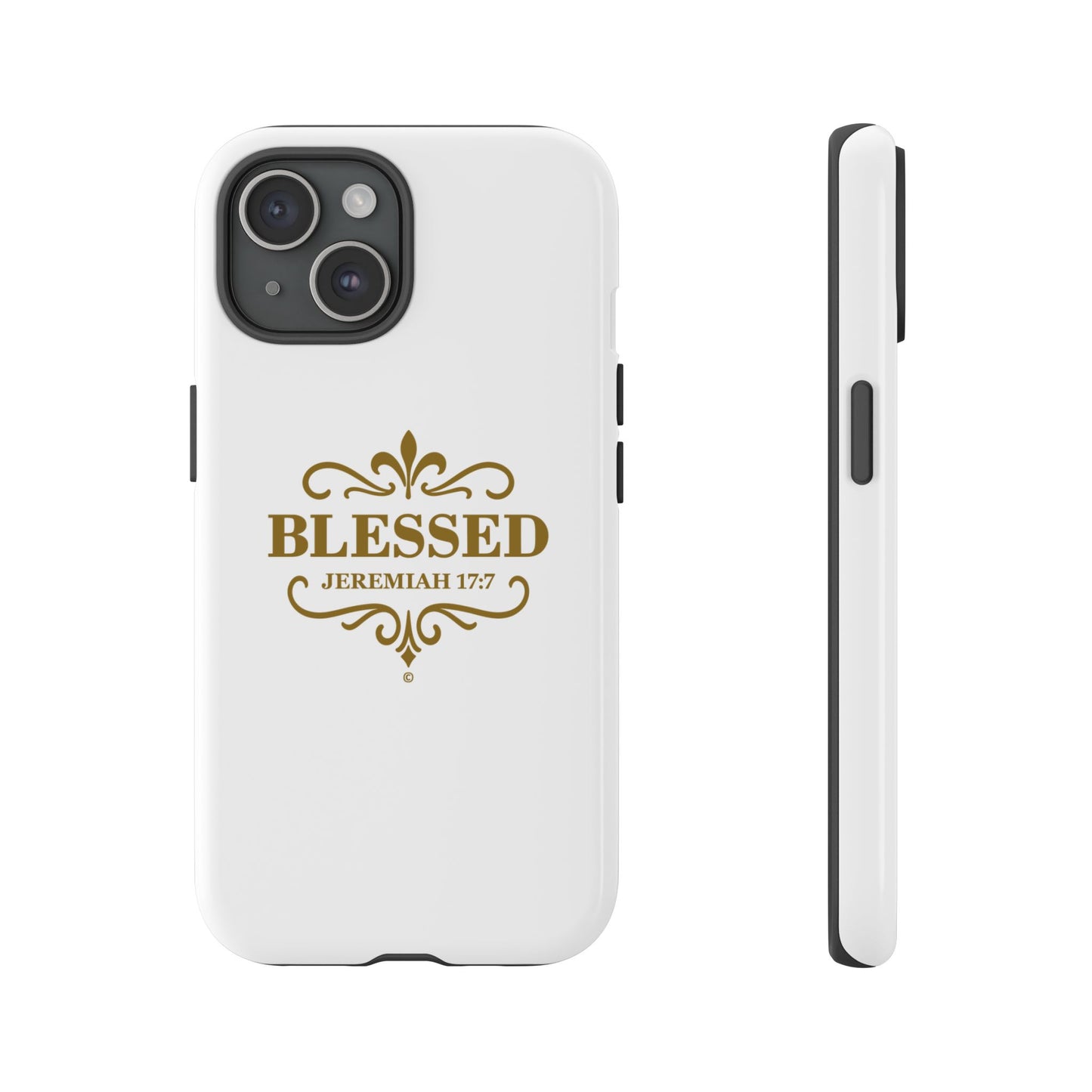 Blessed (Gold Lettering), Rugged Phone Case, Inspirational Mobile Cover, Gift for Faith Lovers, Faith-Based Protector - Cross Apparel USA