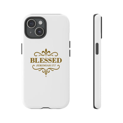 Blessed (Gold Lettering), Rugged Phone Case, Inspirational Mobile Cover, Gift for Faith Lovers, Faith-Based Protector - Cross Apparel USA