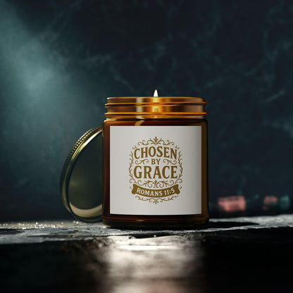 Chosen by Grace (Gold Lettering) Scented Candle - Coconut Apricot Wax, Inspirational Home Decor, Relaxation, Gifts for Believers