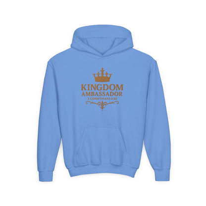 Kingdom Ambassador (Gold Lettering) Youth Hooded Sweatshirt, Inspirational Youth Pullover Sweatshirt, Faith-Based Gift, Biblical Apparel