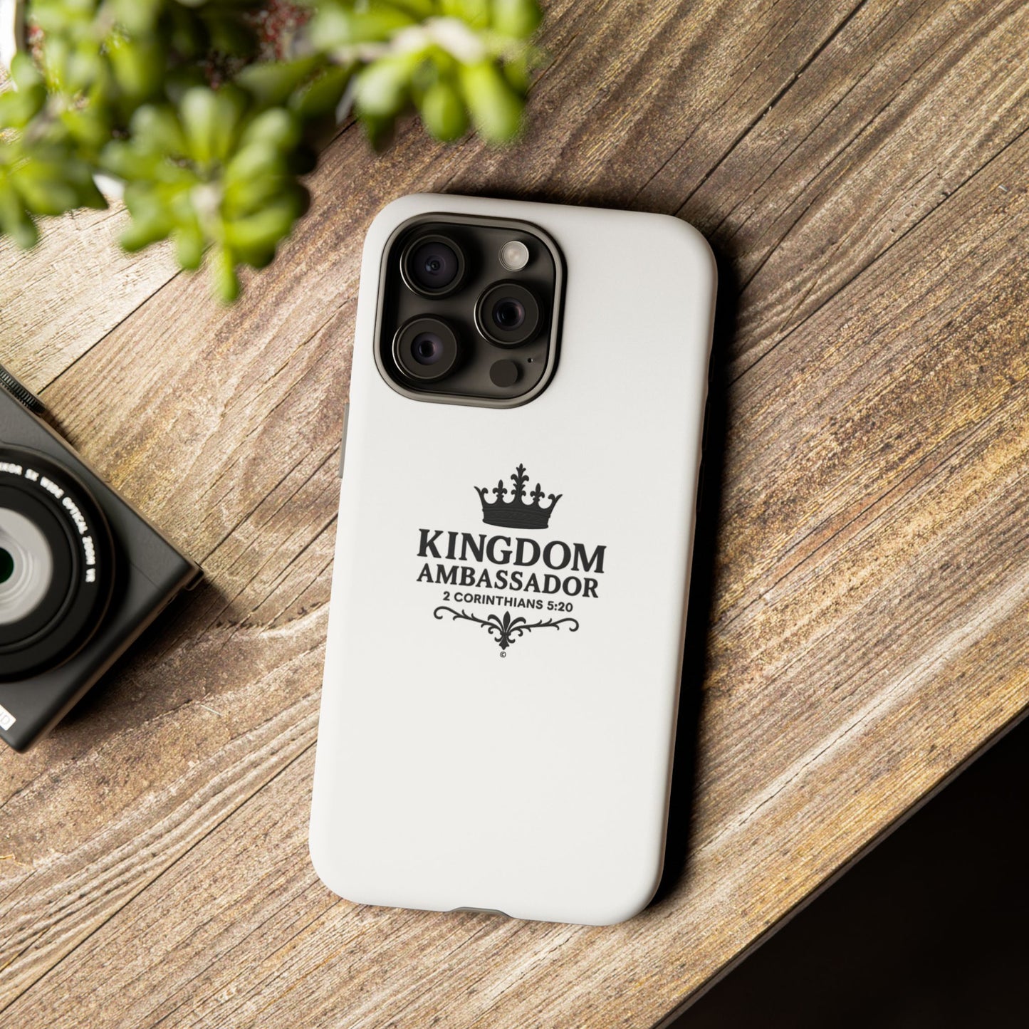 Kingdom Ambassador (Black Lettering) Rugged Phone Case, Inspirational Mobile Cover, Gift for Faith Lovers, Faith-Based Protector - Cross Apparel USA