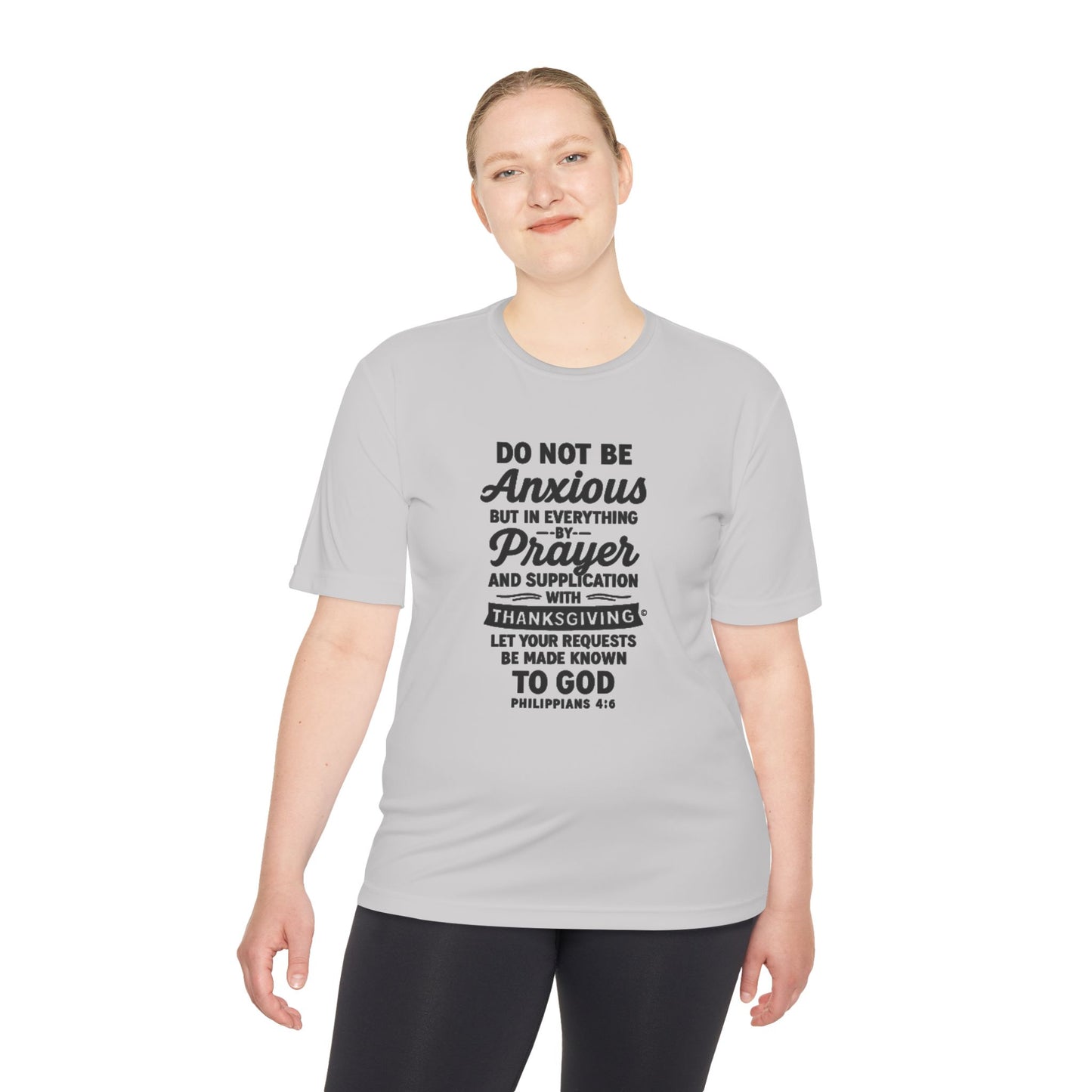 Not Anxious (Black Lettering with full design on the front side) Activewear Performance Moisture Wicking Tee, Faith-Based Workout Shirt, Inspirational Fitness Gear, Gift for Fitness Lovers, Bible Verse T-Shirt - Cross Apparel USA