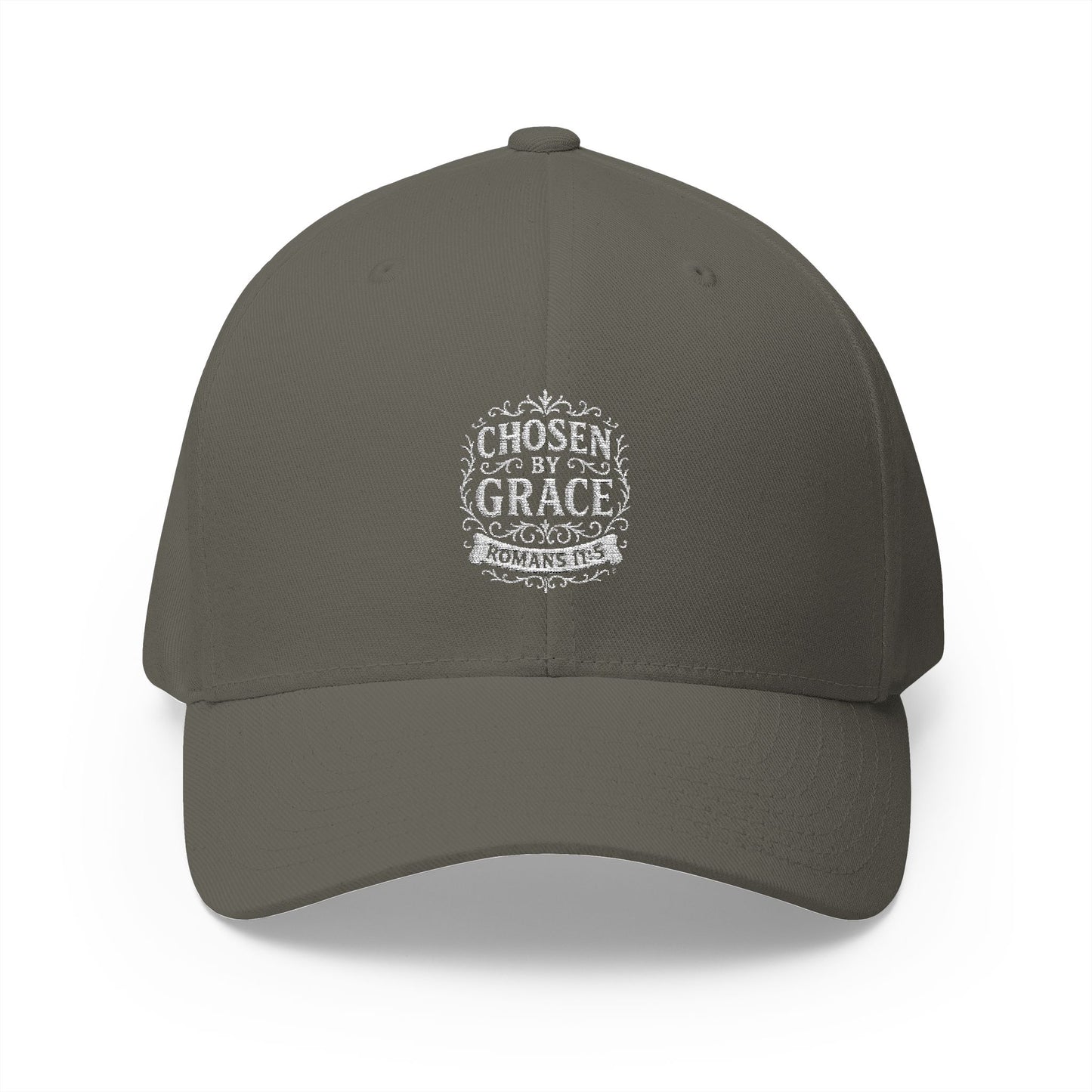 Chosen by Grace (White Lettering) Embroidered Cap - Stylish Flex Fit Closed-Back Hat, Perfect for Events, Gifts, and Celebrations