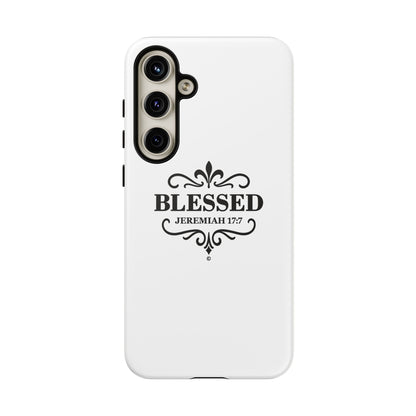 Blessed (Black Lettering), Rugged Phone Case, Inspirational Mobile Cover, Gift for Faith Lovers, Faith-Based Protector - Cross Apparel USA