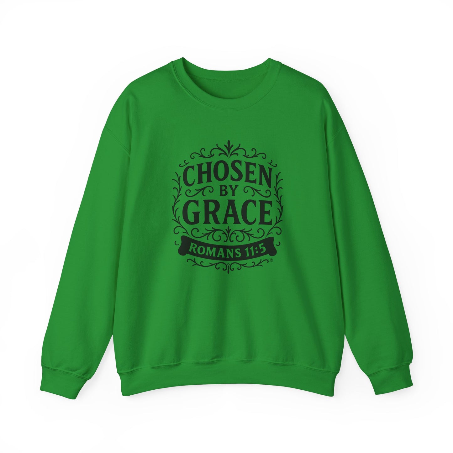 Chosen by Grace (Black Lettering) Unisex Crewneck Sweatshirt - Inspirational Gift, Christian Apparel, Faith-Based Fashion, Cozy Casual Wear, Bible Verse Sweatshirt