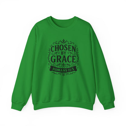 Chosen by Grace (Black Lettering) Unisex Crewneck Sweatshirt - Inspirational Gift, Christian Apparel, Faith-Based Fashion, Cozy Casual Wear, Bible Verse Sweatshirt