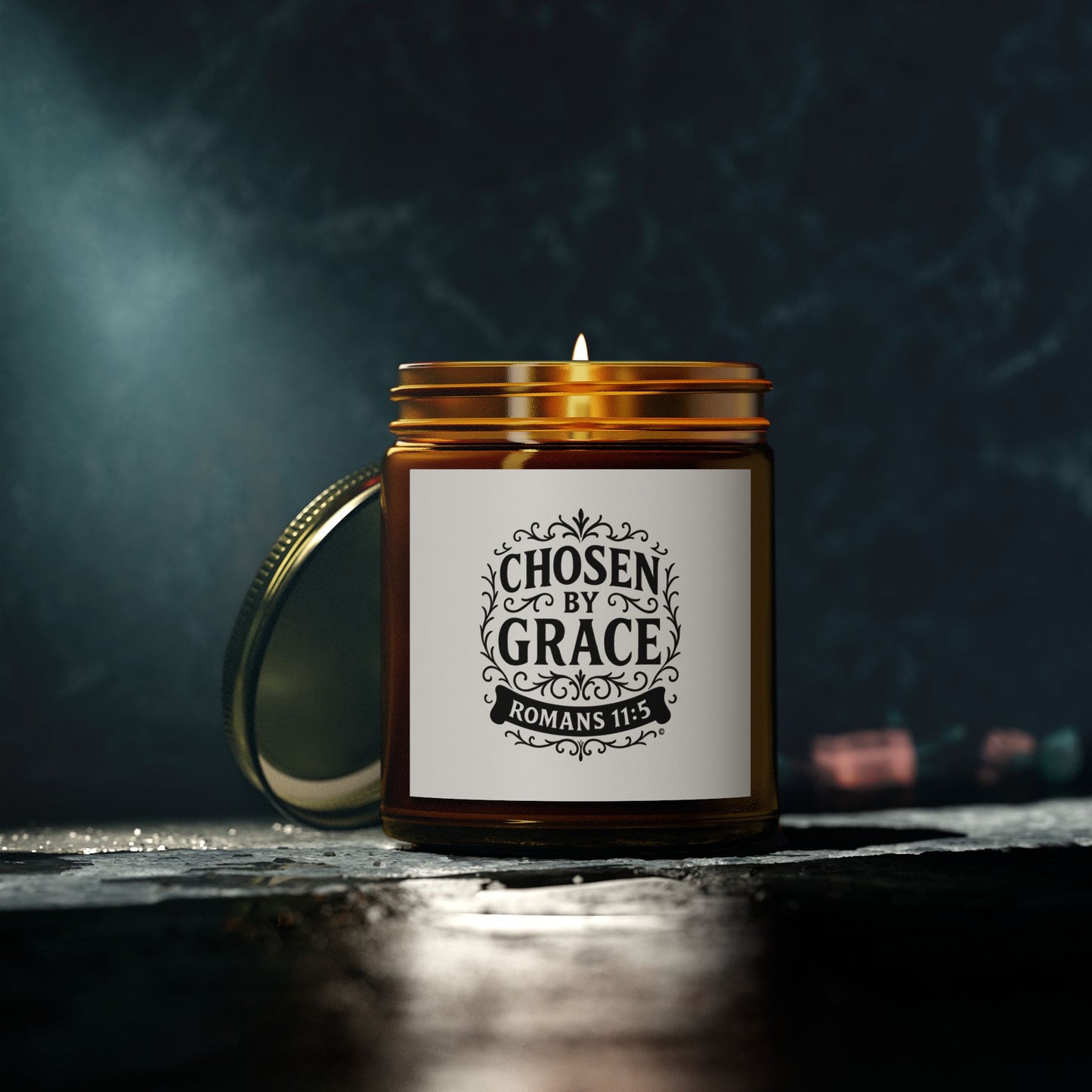 Chosen by Grace (Black Lettering) Scented Candle - Coconut Apricot Wax, Inspirational Home Decor, Relaxation, Gifts for Believers