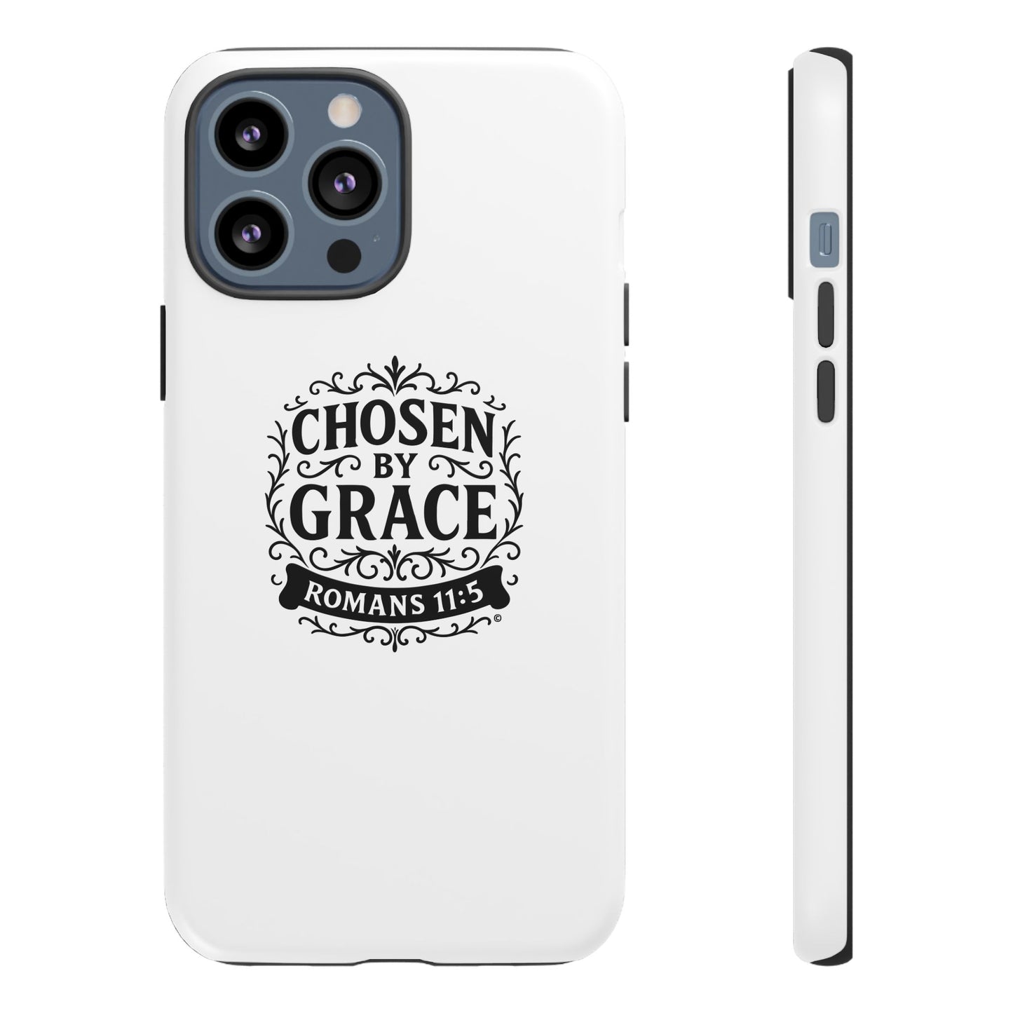 Chosen by Grace (Black Lettering), Rugged Phone Case, Inspirational Mobile Cover, Gift for Faith Lovers, Faith-Based Protector
