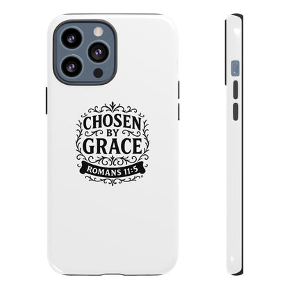 Chosen by Grace (Black Lettering), Rugged Phone Case, Inspirational Mobile Cover, Gift for Faith Lovers, Faith-Based Protector