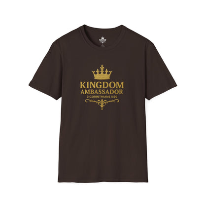 Kingdom Ambassador (Gold Lettering) T-Shirt | Unisex Softstyle Tee for Faith, Community Events, Gifts for Believers