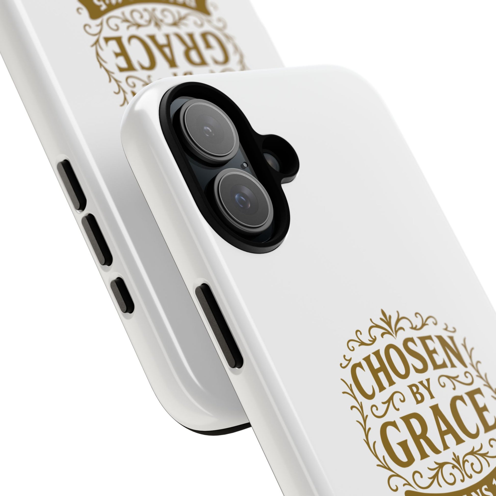 Chosen by Grace (Gold Lettering), Rugged Phone Case, Inspirational Mobile Cover, Gift for Faith Lovers, Faith-Based Protector - Cross Apparel USA