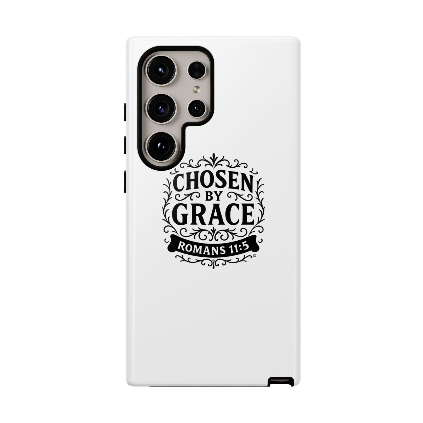 Chosen by Grace (Black Lettering), Rugged Phone Case, Inspirational Mobile Cover, Gift for Faith Lovers, Faith-Based Protector