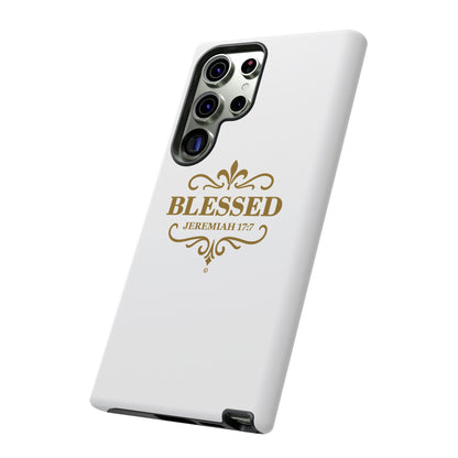 Blessed (Gold Lettering), Rugged Phone Case, Inspirational Mobile Cover, Gift for Faith Lovers, Faith-Based Protector
