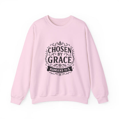 Chosen by Grace (Black Lettering) Unisex Crewneck Sweatshirt - Inspirational Gift, Christian Apparel, Faith-Based Fashion, Cozy Casual Wear, Bible Verse Sweatshirt