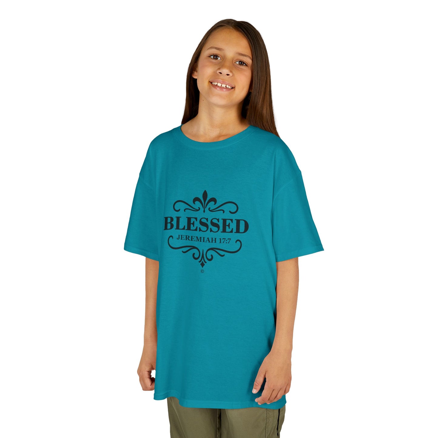 Blessed (Black Lettering) Kids Tee, Faith-based Inspirational Apparel, Gift for Believers, Youth Fashion, Bible Verse Shirt, Meaningful Gift