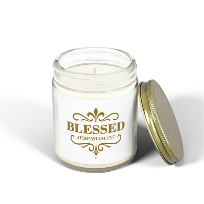 Blessed (Gold Lettering) Scented Candle - Coconut Apricot Wax, Inspirational Home Decor, Gifts for Believers, Relaxation