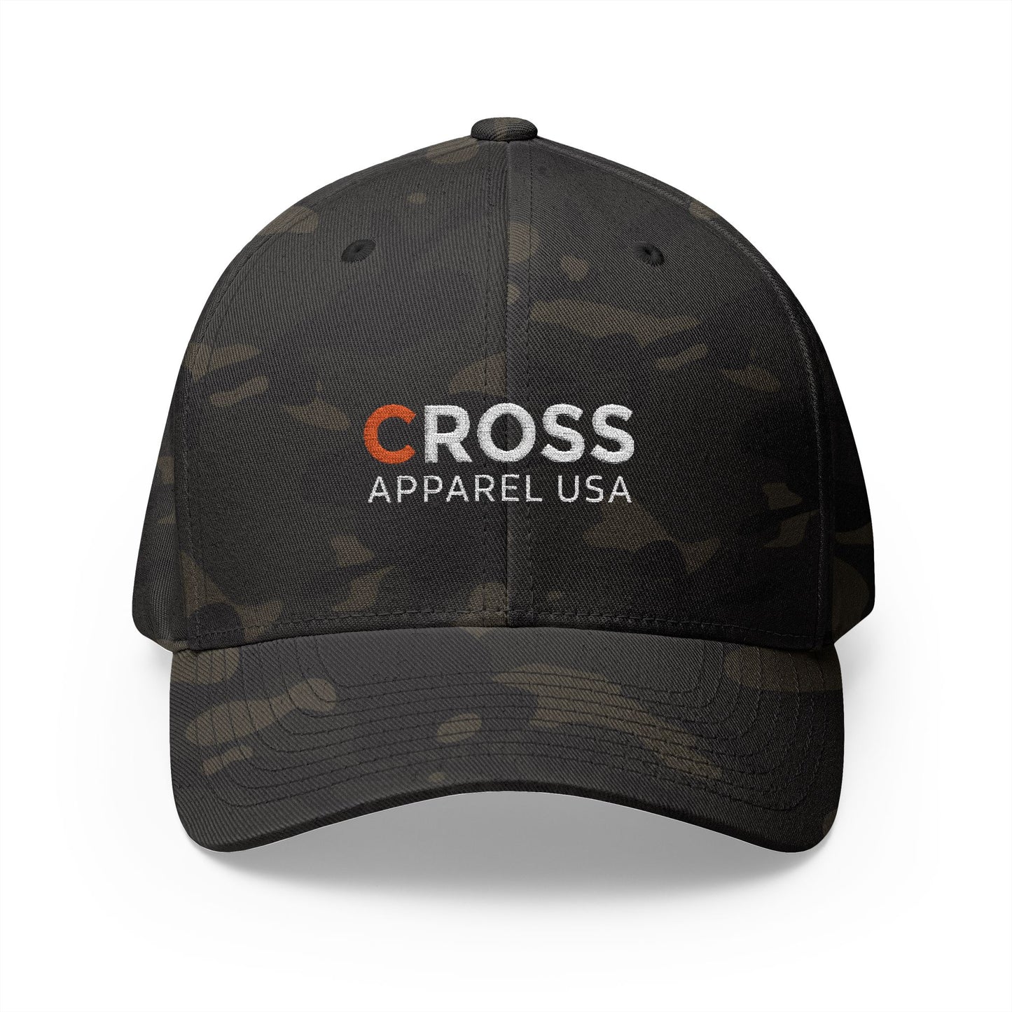 Cross Apparel USA Branded (White Lettering) Embroidered Closed-Back Flex Fit Cap