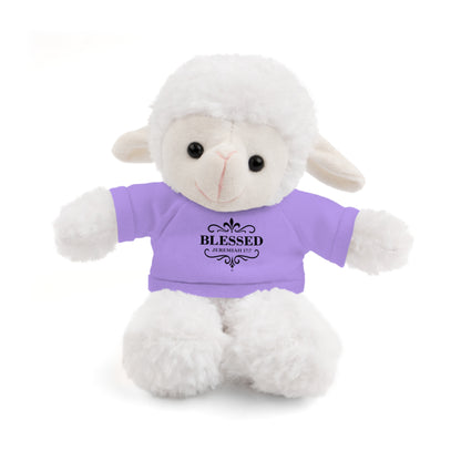 Blessed (Black Lettering) Plush Toy with Tee, Faith-Inspired Stuffed Animal, Inspirational Gift, Birthday Present, Encouragement Gift