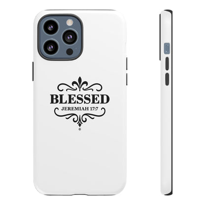 Blessed (Black Lettering), Rugged Phone Case, Inspirational Mobile Cover, Gift for Faith Lovers, Faith-Based Protector