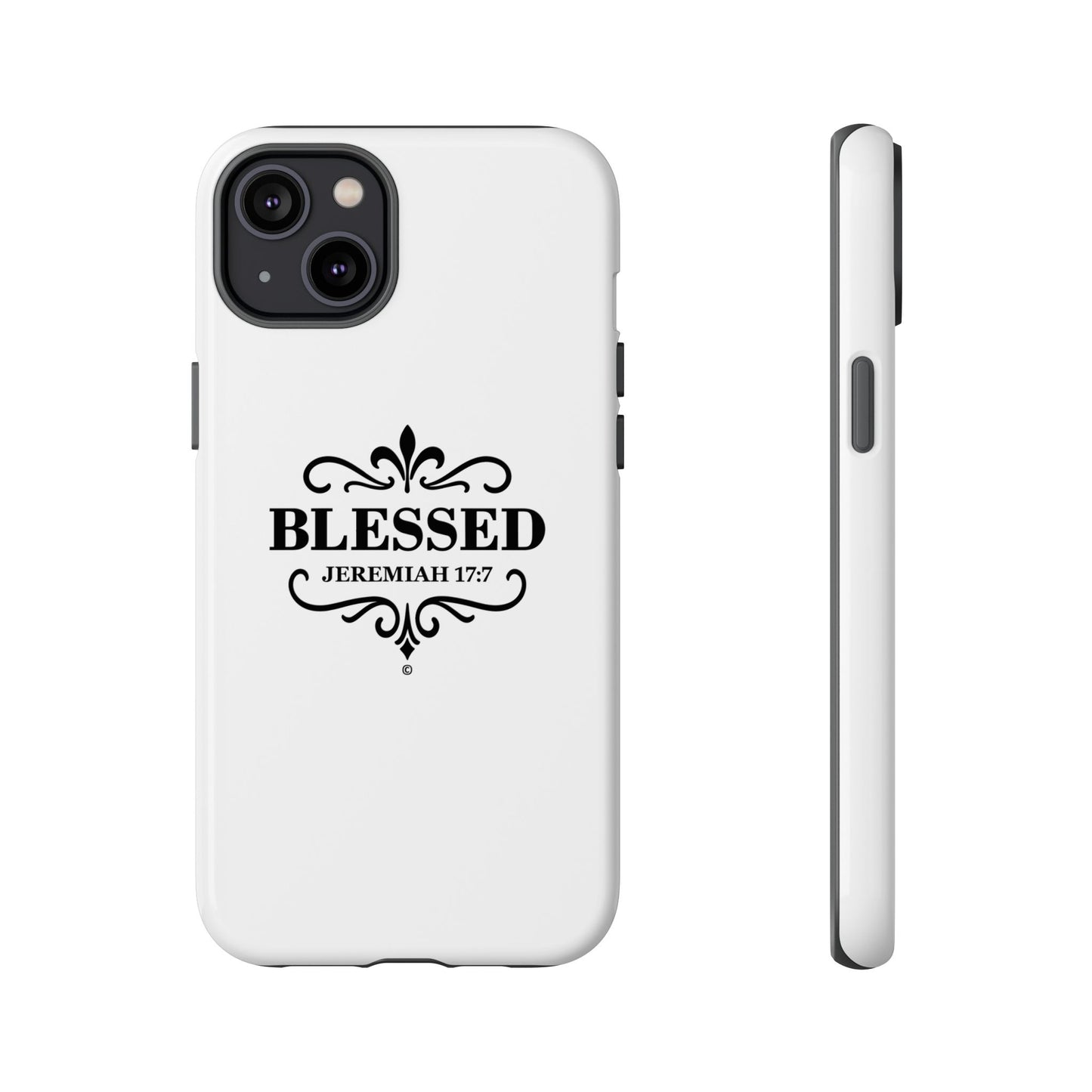 Blessed (Black Lettering), Rugged Phone Case, Inspirational Mobile Cover, Gift for Faith Lovers, Faith-Based Protector