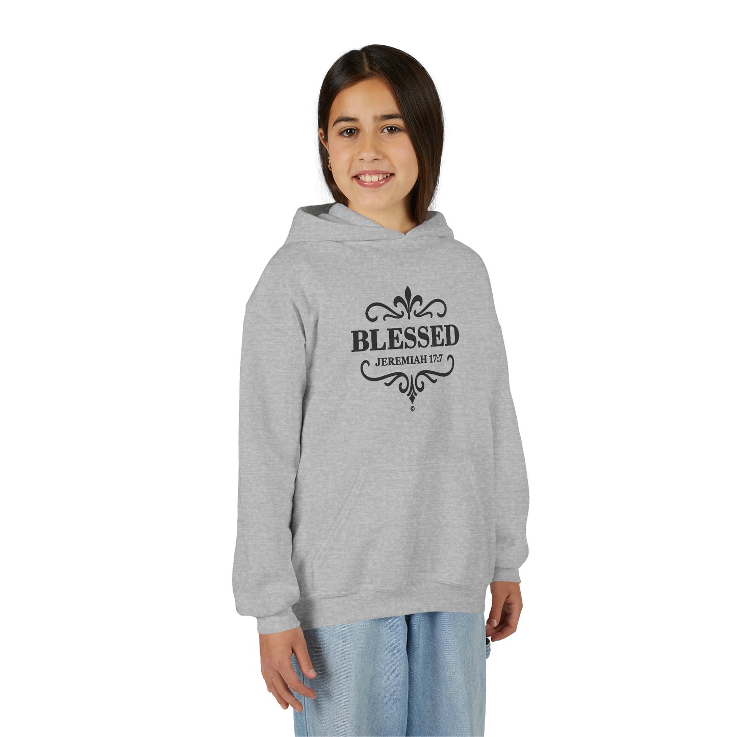 Blessed (Black Lettering) Youth Apparel Clothing Heavy Blend Hoodie Hooded Sweatshirt