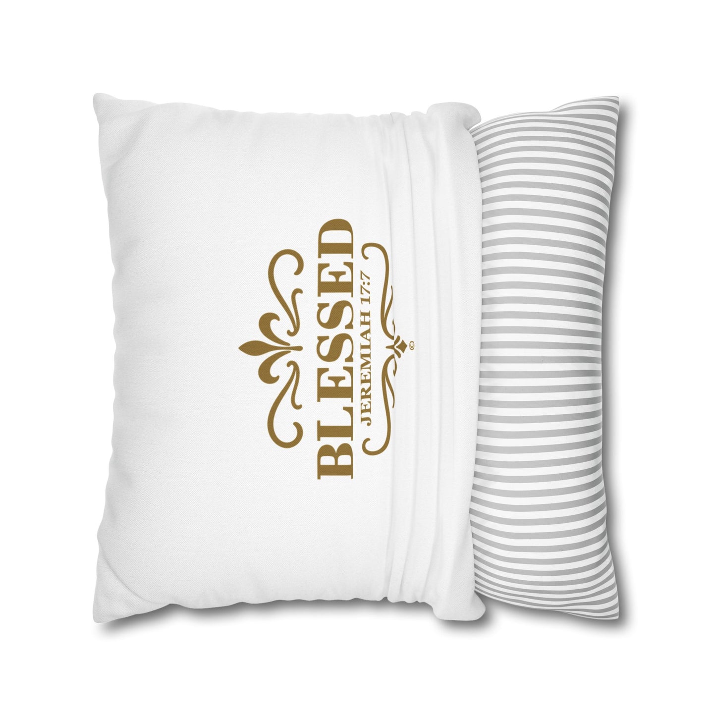 Blessed (Gold Lettering) Square Pillow Cover | Inspirational Home Decor | Gifts for Faith (Pillow not included)