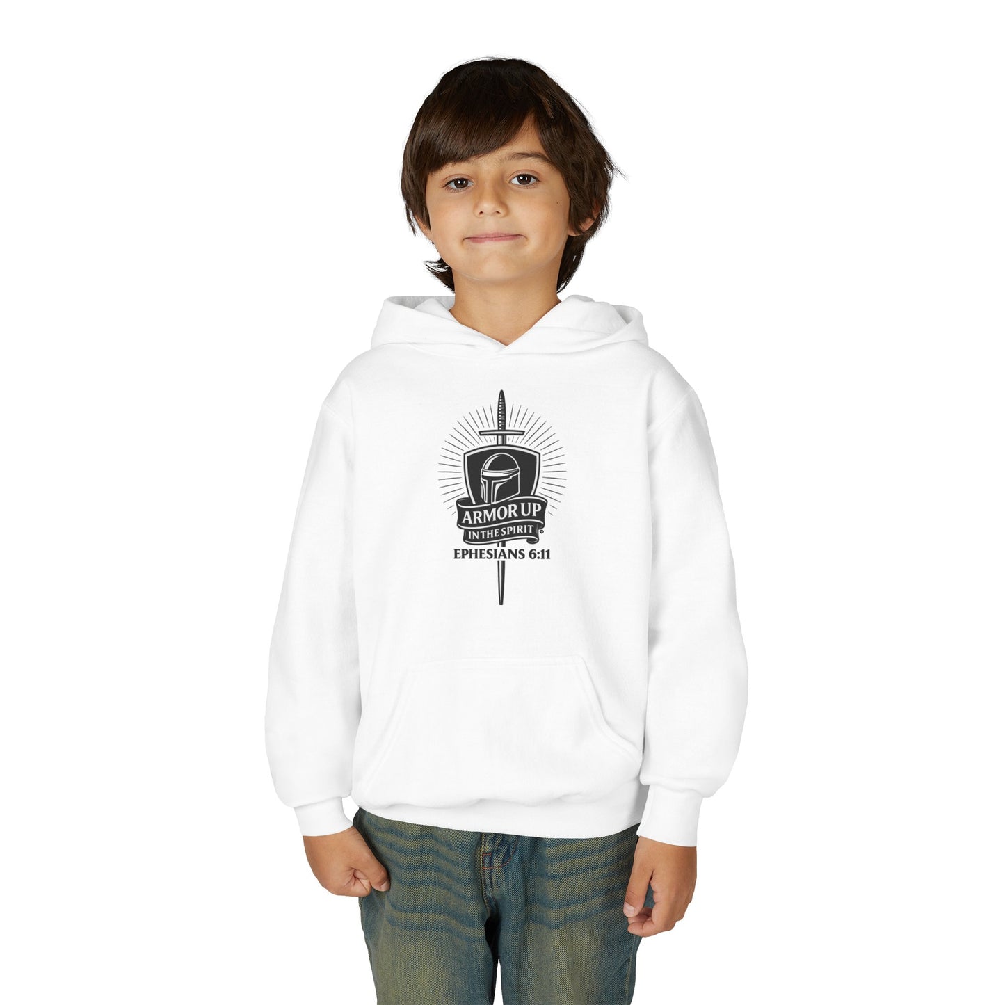 Armor Up (Black Lettering) Youth Heavy Blend Hooded Sweatshirt