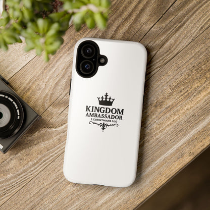 Kingdom Ambassador (Black Lettering) Rugged Phone Case, Inspirational Mobile Cover, Gift for Faith Lovers, Faith-Based Protector - Cross Apparel USA